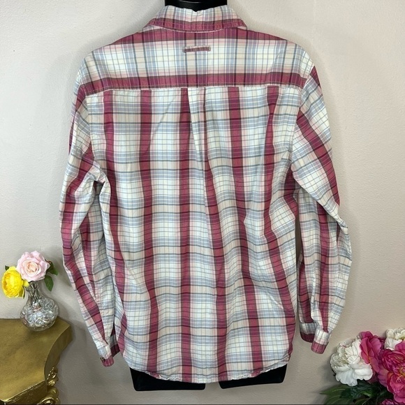 Men’s Large Boston Traders Beige Plaid Long Sleeve Cotton Button Down Shirt - Picture 6 of 10